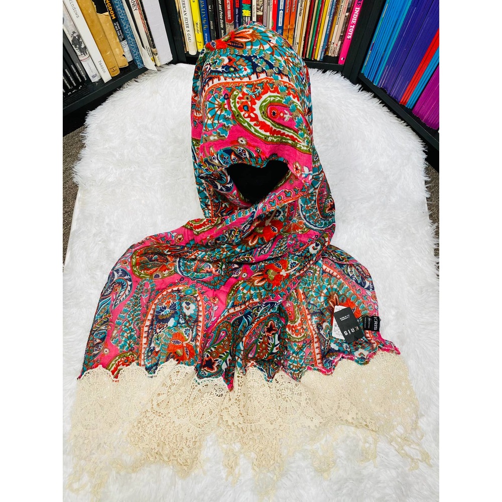 KRIS FLORAL PAISLEY PINK & GREEN FRINGE SCARF